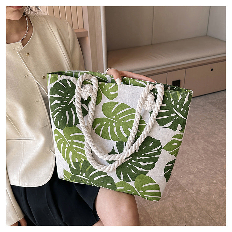 Women's Canvas Large Capacity Thick Rope Fashion Tote Bags