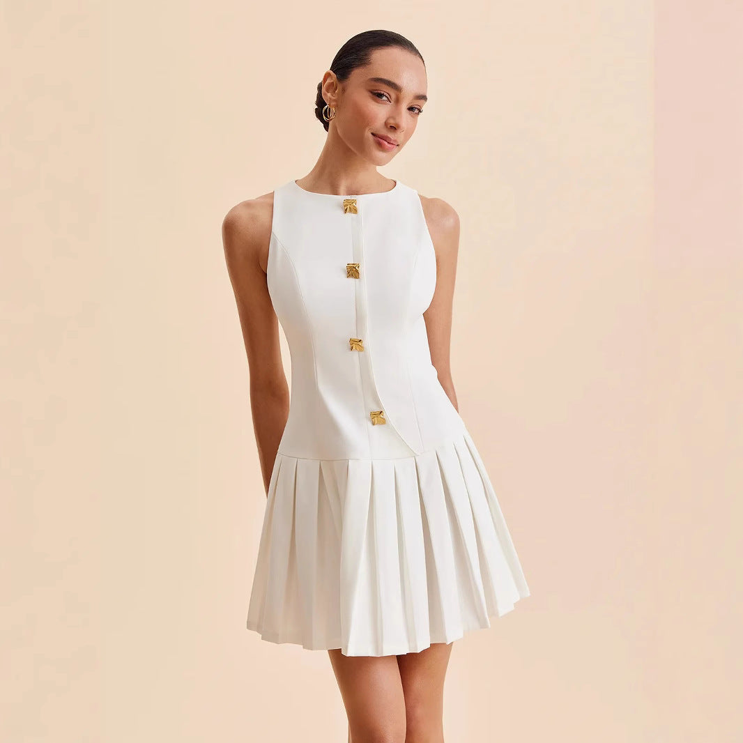 Women's Source Fashionable Button Elegant Zipper Sleeveless Clothing
