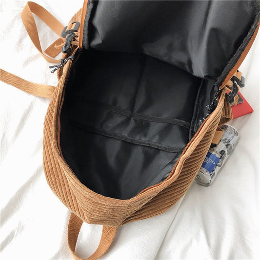 Elegant Corduroy College Solid Color Veet Backpacks