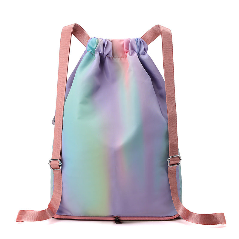 Women's Drawstring Lightweight Folding Storage Gradient Color Sports Backpacks