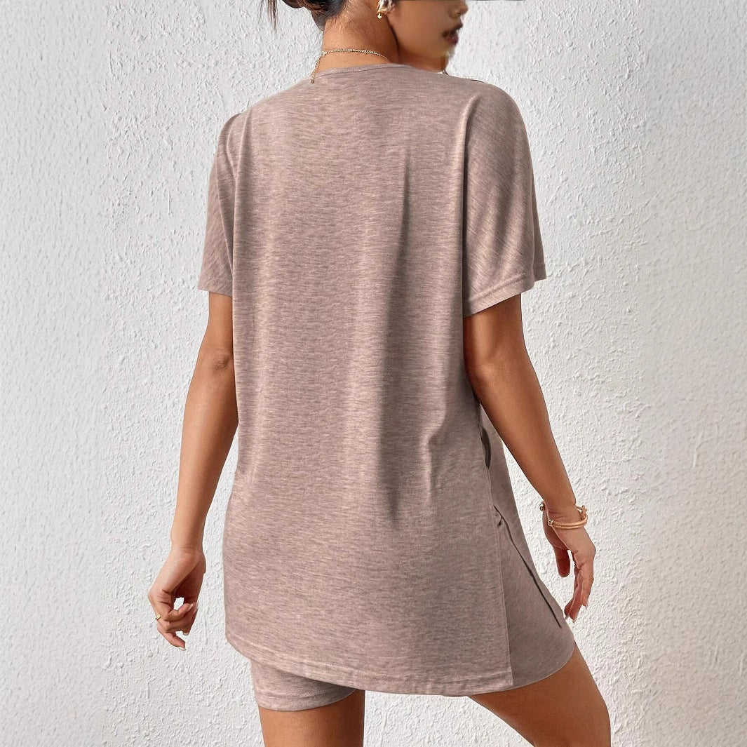 Color Comfort Slit Two-piece Batwing Sleeve Shorts