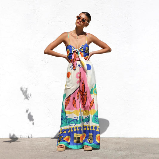Slouchy Smocking Bow Wide Leg Straight Women's Jumpsuit/clothing