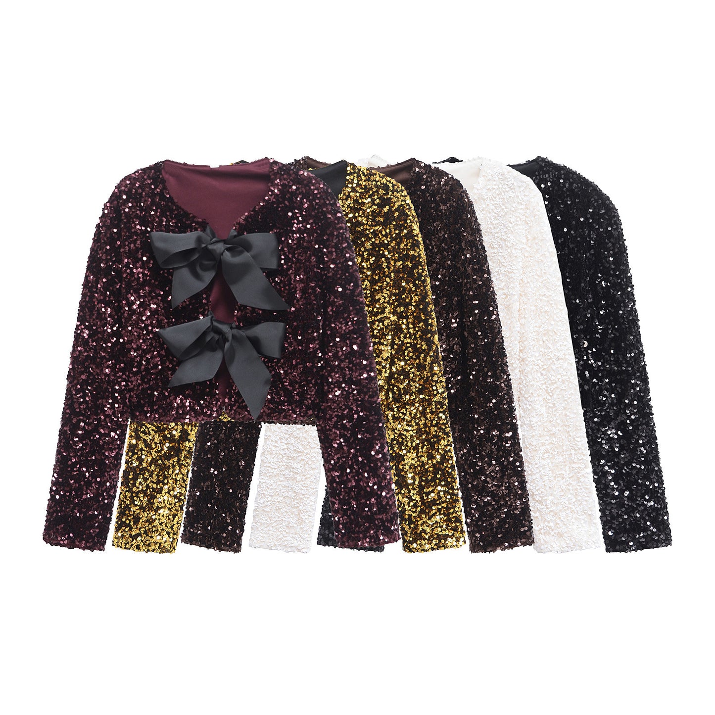 Women's French Fashion Bowknot Decoration Sequins Loose-fitting Coats