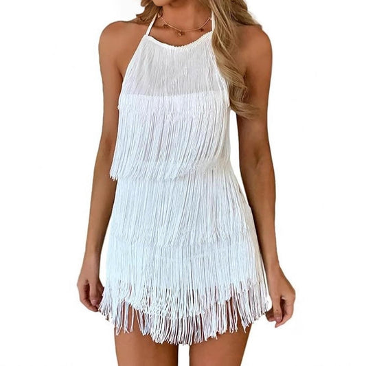 Women's Sexy Halter Solid Color Tassel One-piece Clothing