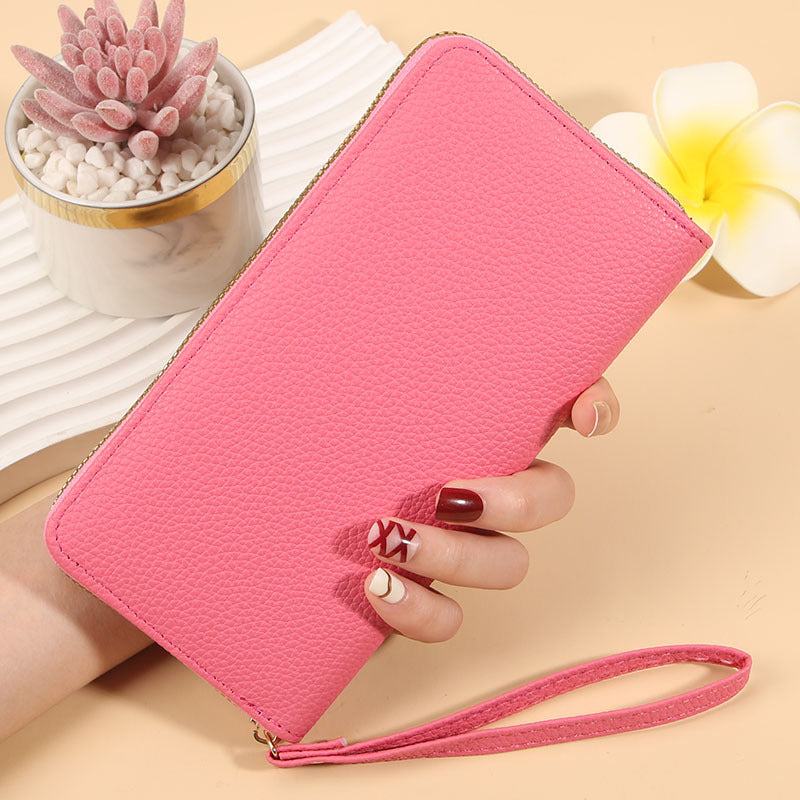 Women's Long Macaron Zipper Lychee Pattern Ladies Wallets