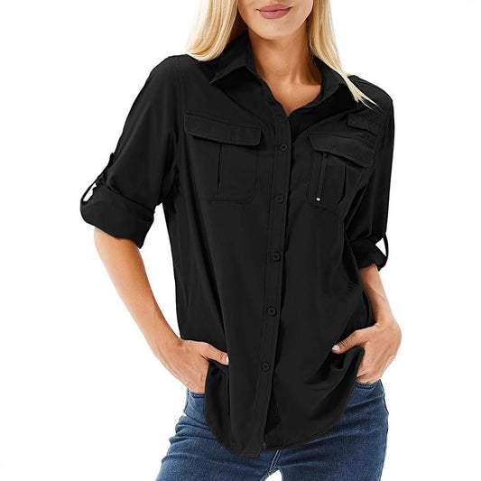 Women's Casual Wind Speed Dry Stretch Zipper Lapel Blouses