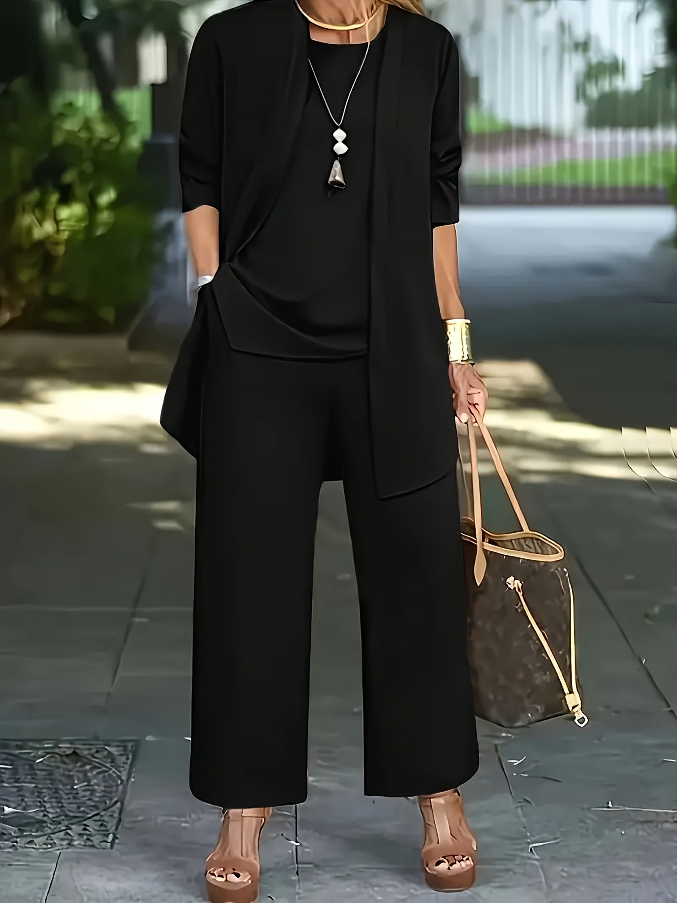 Women's Color Leisure Commute Trousers Long Sleeve Three-piece Set Fashion Casual Suit