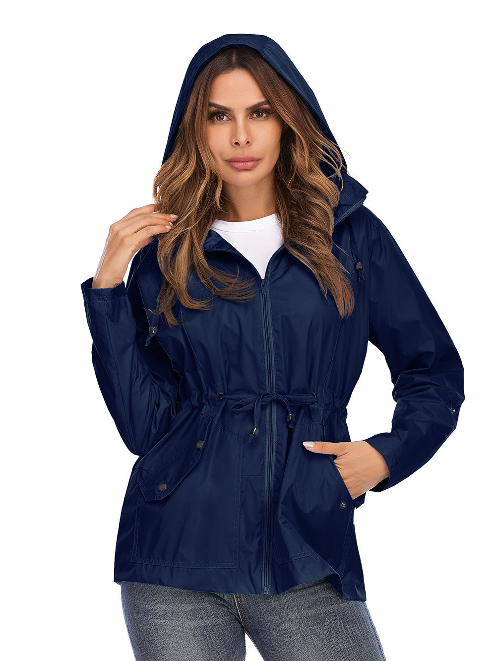 Raincoat Cinched Hoodie Breathable Mesh Outdoor Coats