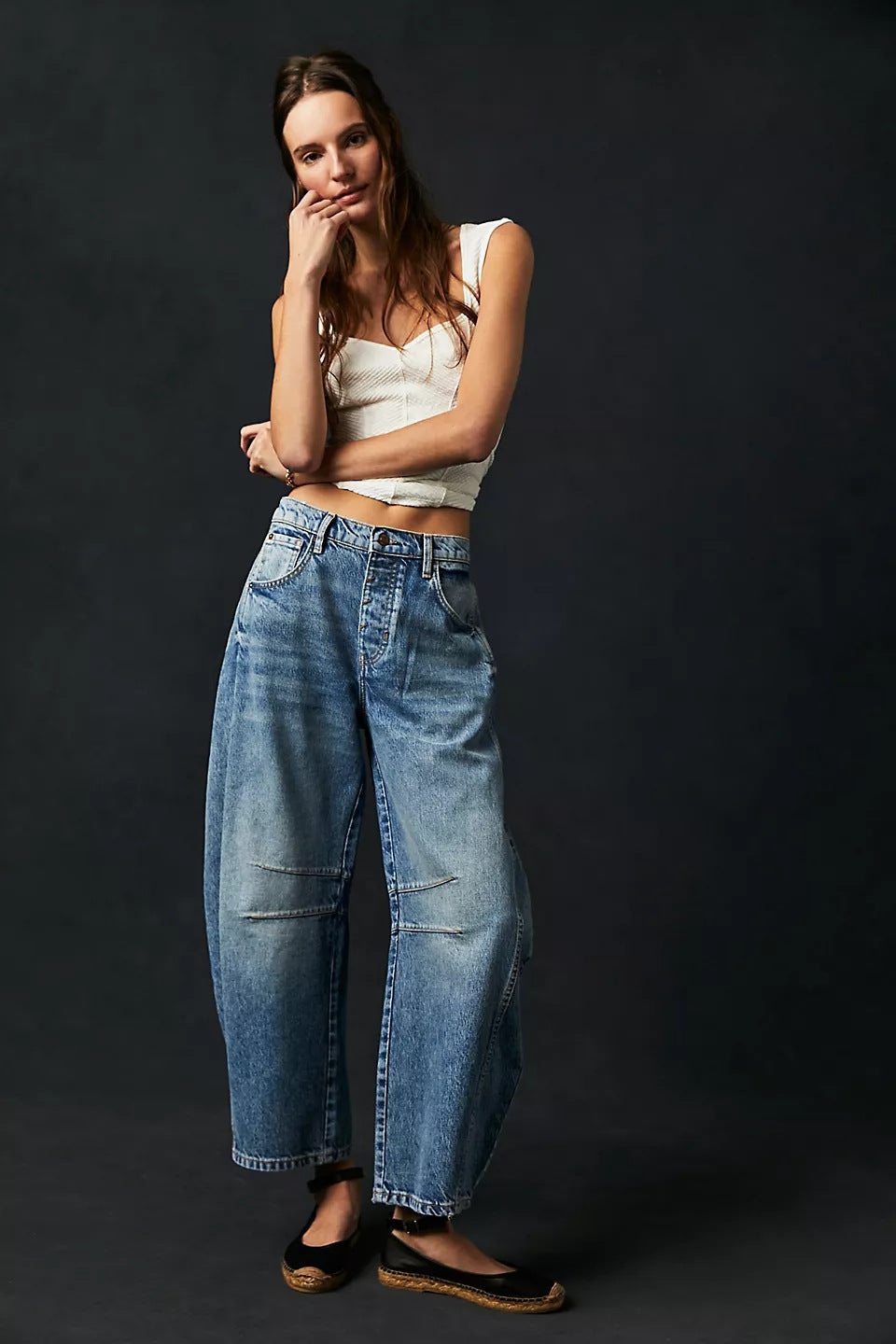 Women's Casual Loose Waist Washed Denim Trousers American Women's Jeans