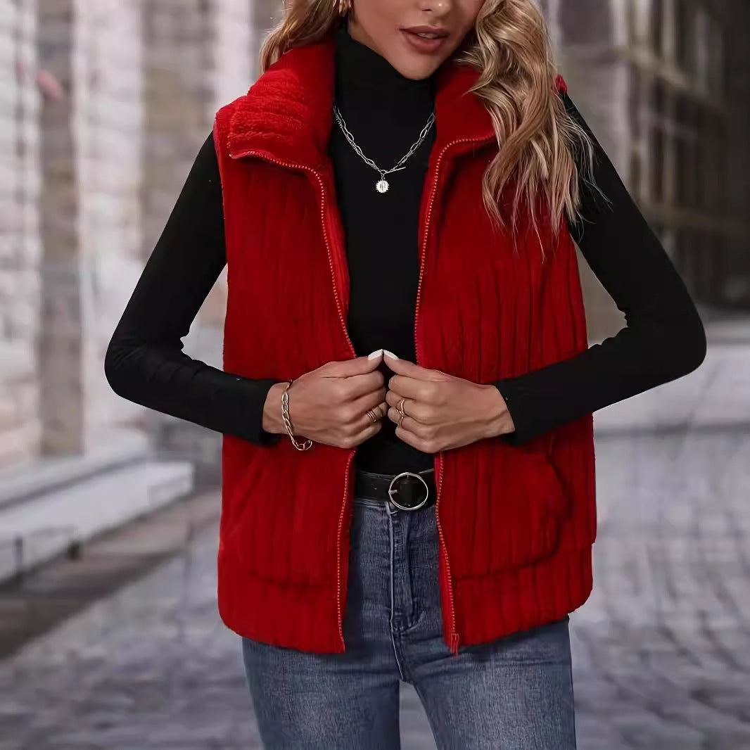 Women's Fashion Temperament Plush Solid Color Female Women's Vest