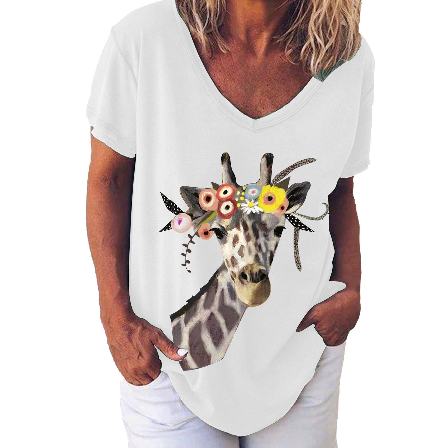 Women's Summer Creative Printing Collar Elegant Sleeve Women's T-shirt
