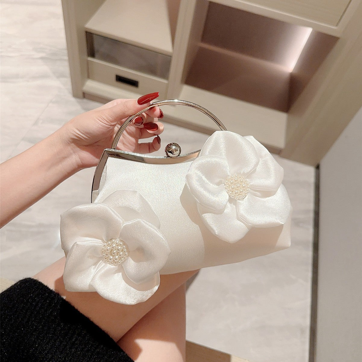 Women's Flower Dinner Banquet Clutch Satin Dress Evening Bags