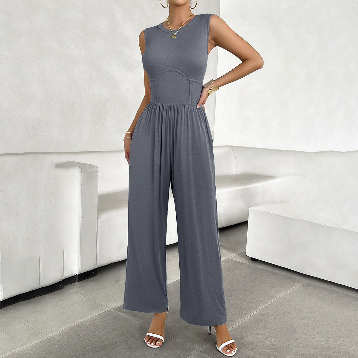 Women's Vacation Casual Style Waist Sleeveless Women's Jumpsuit/clothing