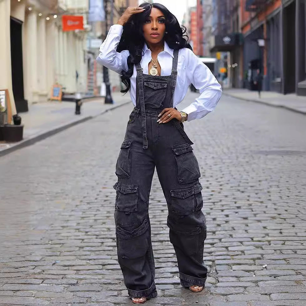 Women's Loose Denim Suspenders Spring Street Stylish Jumpsuits