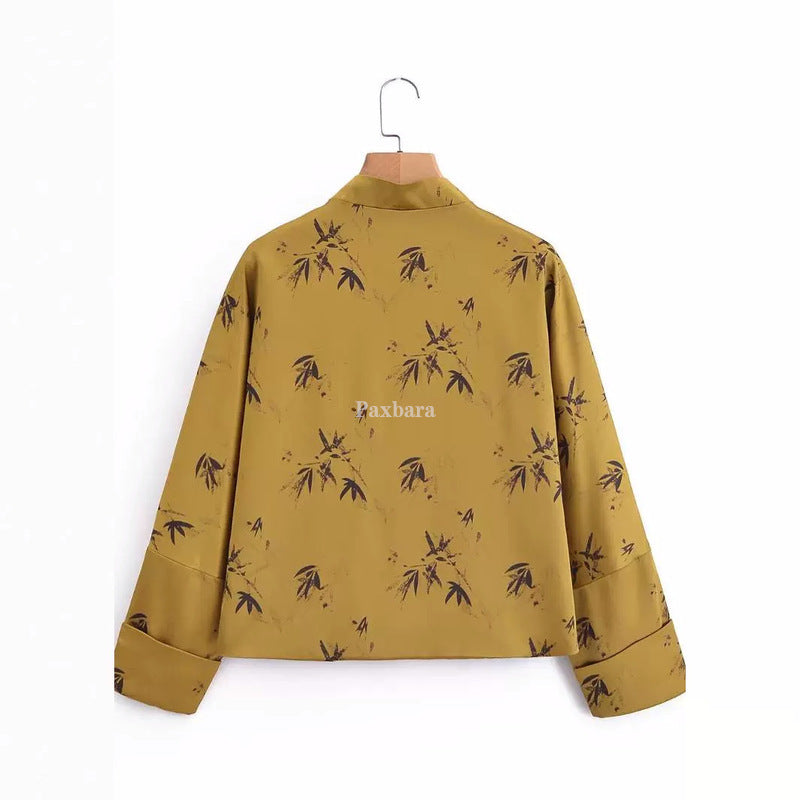 Women's Vintage Maple Leaf Printed Spring National Coats