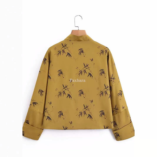 Women's Vintage Maple Leaf Printed Spring National Coats