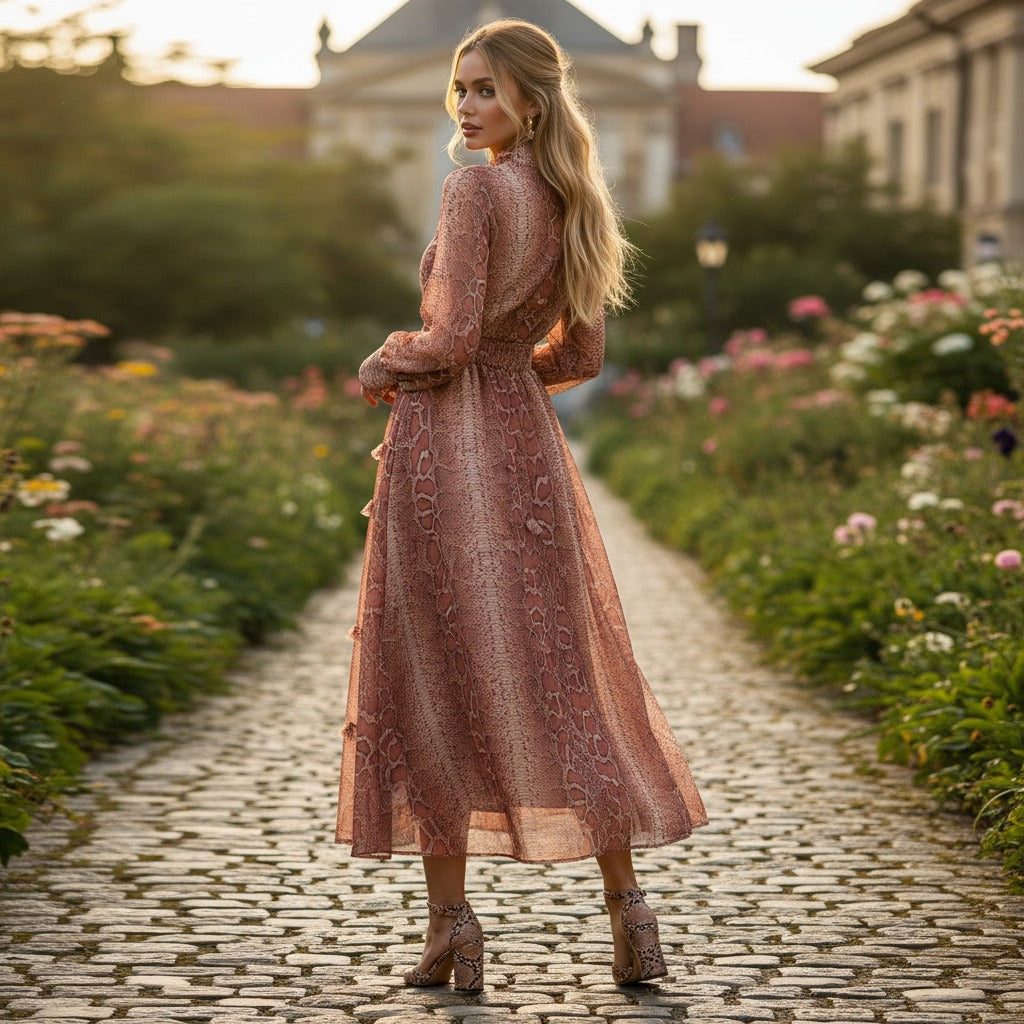 Women's Style Printed Long Sleeve Slimming Temperament Dresses