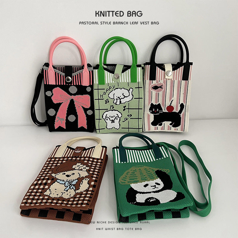 New Stylish Cartoon Knitted Adjustable One Handbags