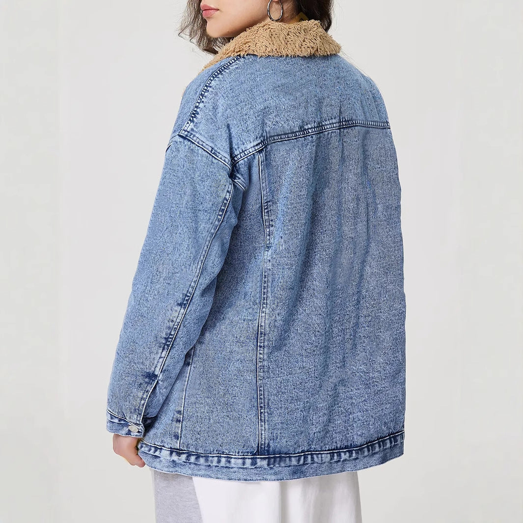 Women's Attractive Loose Fleece-lined Denim Cotton Jackets