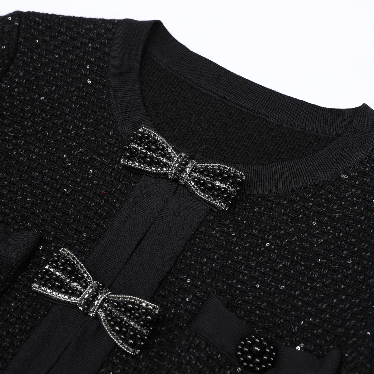 Autumn Long Sleeve Round Neck Bead Knitted Slim Fit Dresses