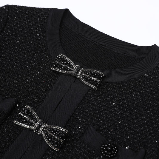 Autumn Long Sleeve Round Neck Bead Knitted Slim Fit Dresses