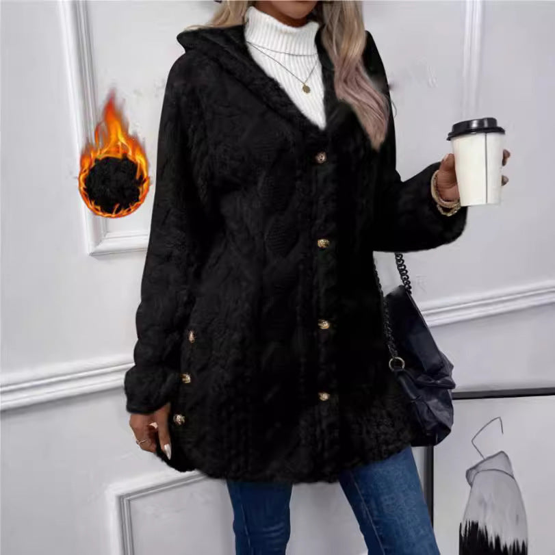 Stylish Warm Fashion Jacquard Plush Hooded Sweaters