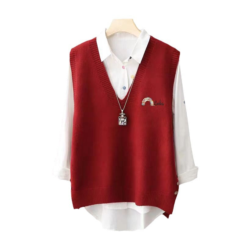 Women's Bandage Dress Series Versatile Casual Style Embroidered Loose Women's Vest