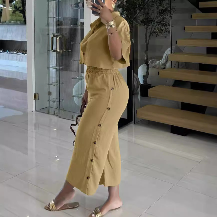 Classic Women's Cropped Lapel Shirt Two-piece Fashion Casual Suit