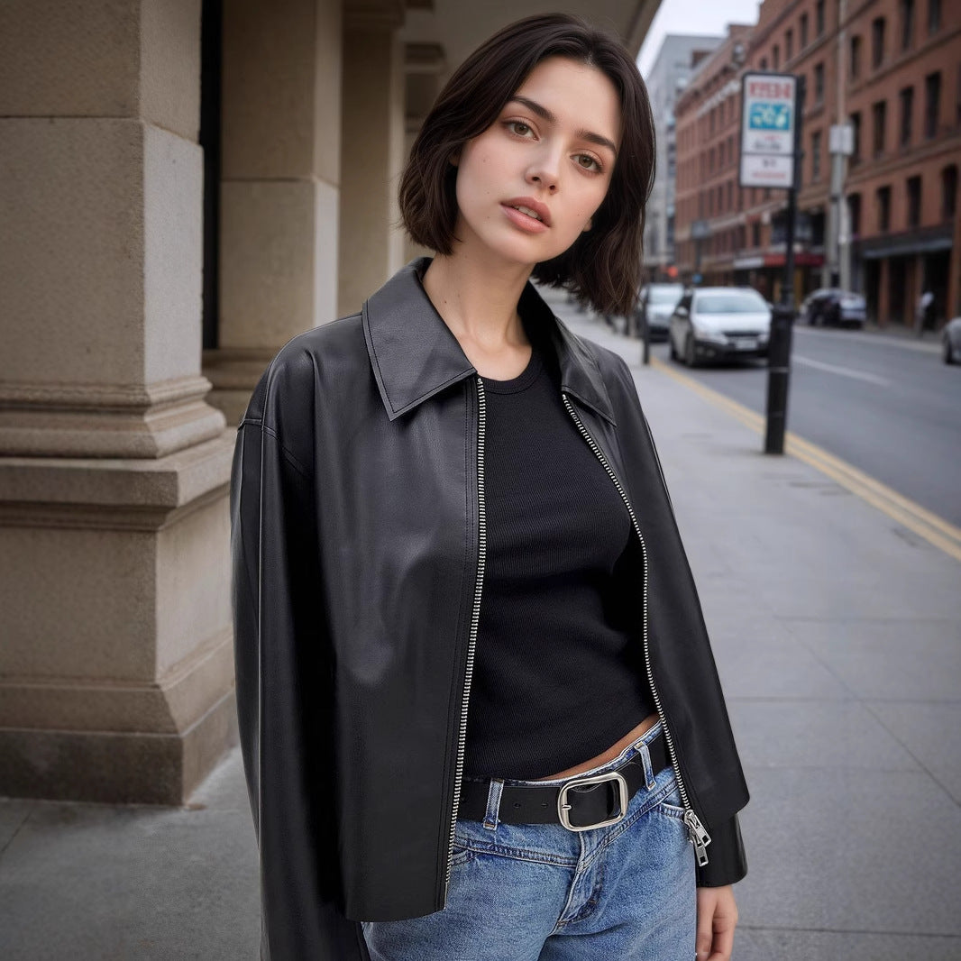 Zipper With Double Pockets Black Cropped Jackets