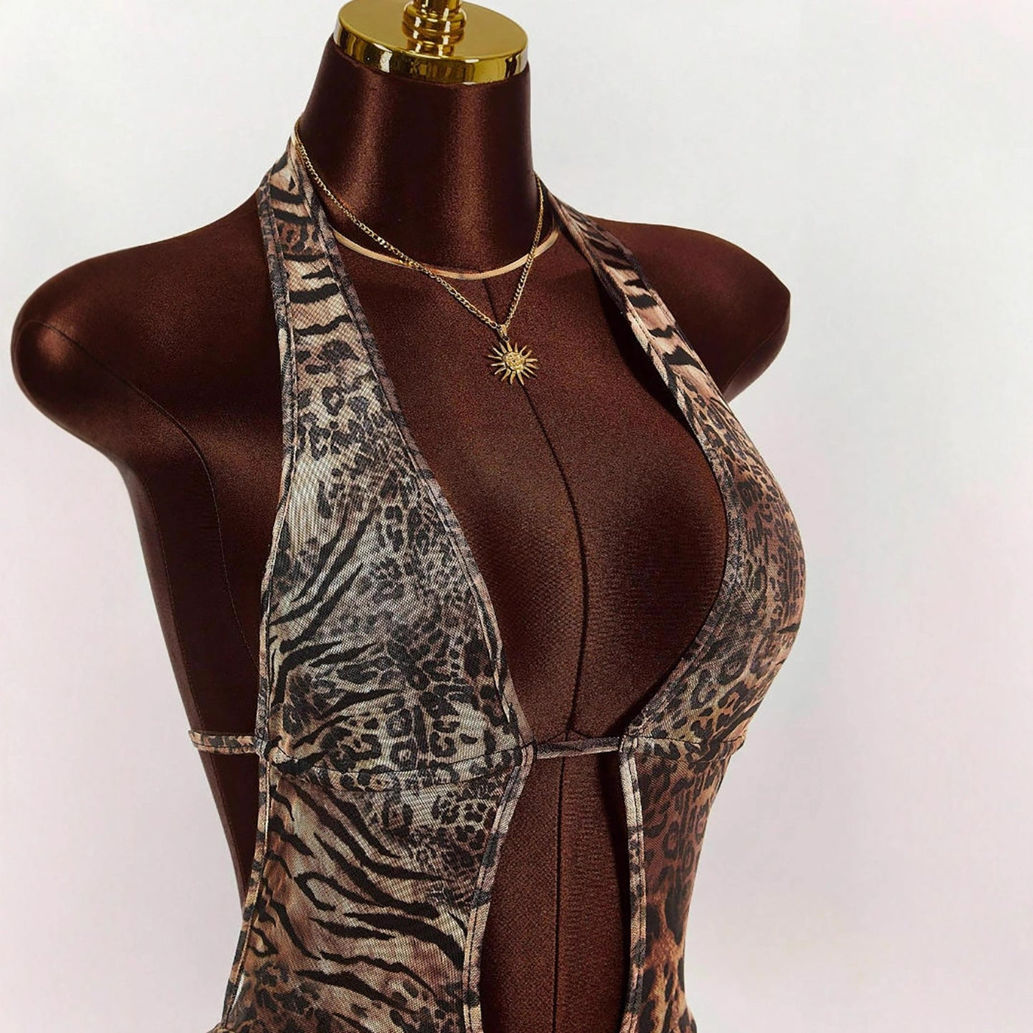 Leopard Print Halter Deep V Sexy Jumpsuits