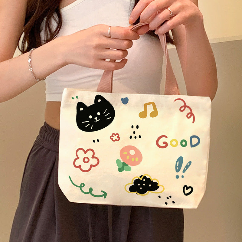 Women's Cute Cartoon Canvas Tutorial Lunch Size Handbags