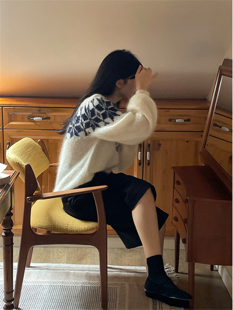 Women's Bodies Crew Neck Pullover Fashionable Loose Knitwear