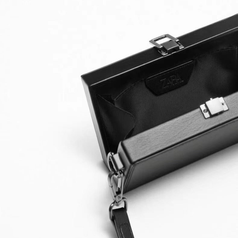 Men's Fashion Black Hard Box-shaped Mini Envelopes Bags