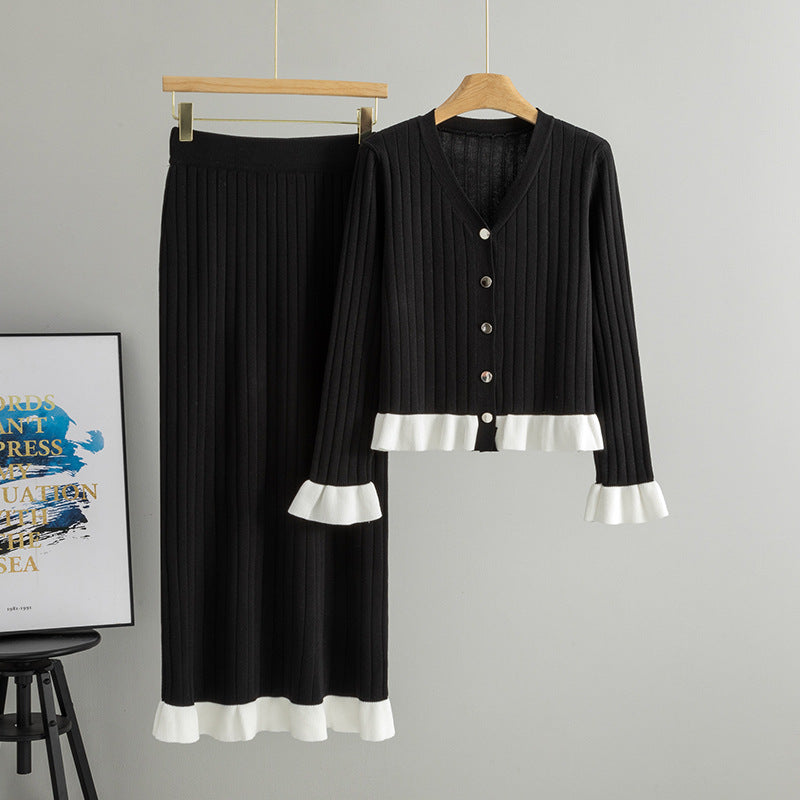 Women's Chic Bell Sleeve Knitted Temperament Twinset Fashion Casual Suit
