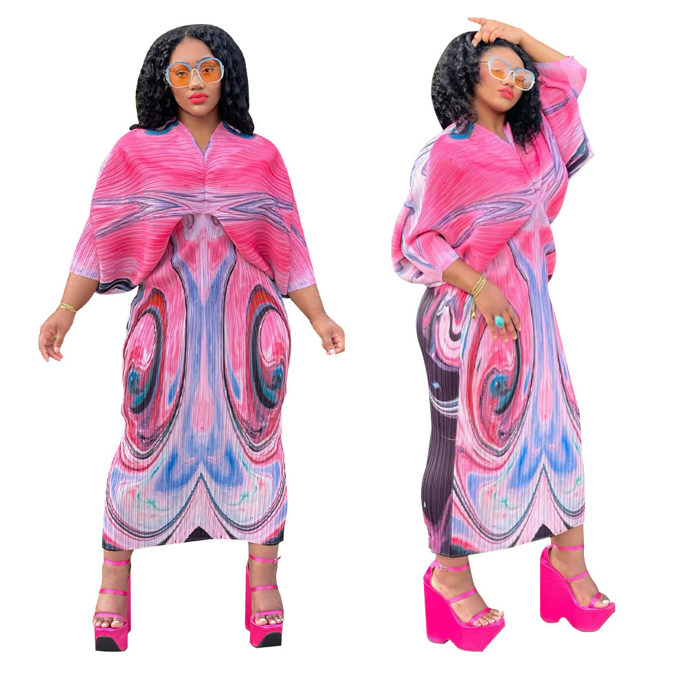 Women's Autumn Batwing Sleeve Printed Dress Dresses