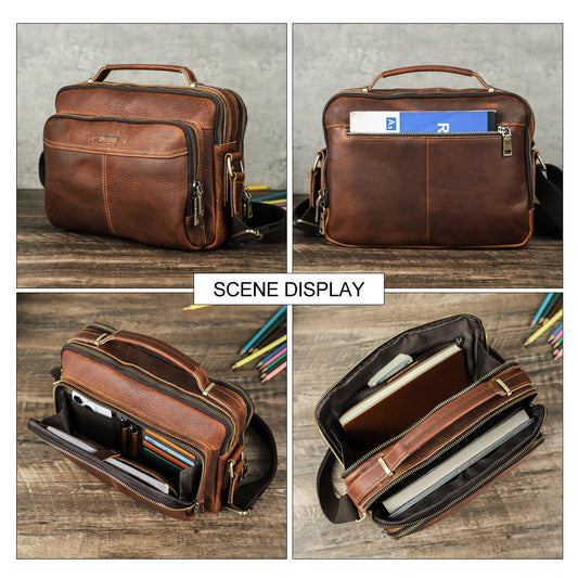 Men's Black Angel Retro Crazy Horse Men's Messenger Bags