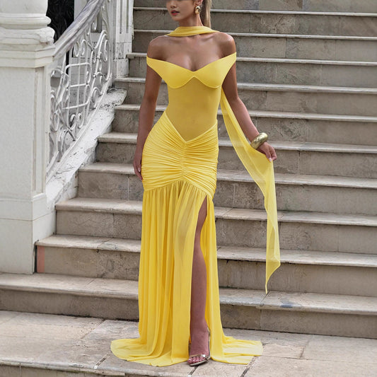 Women's Elegant Tube Dress Sexy Mesh Stitching Dresses