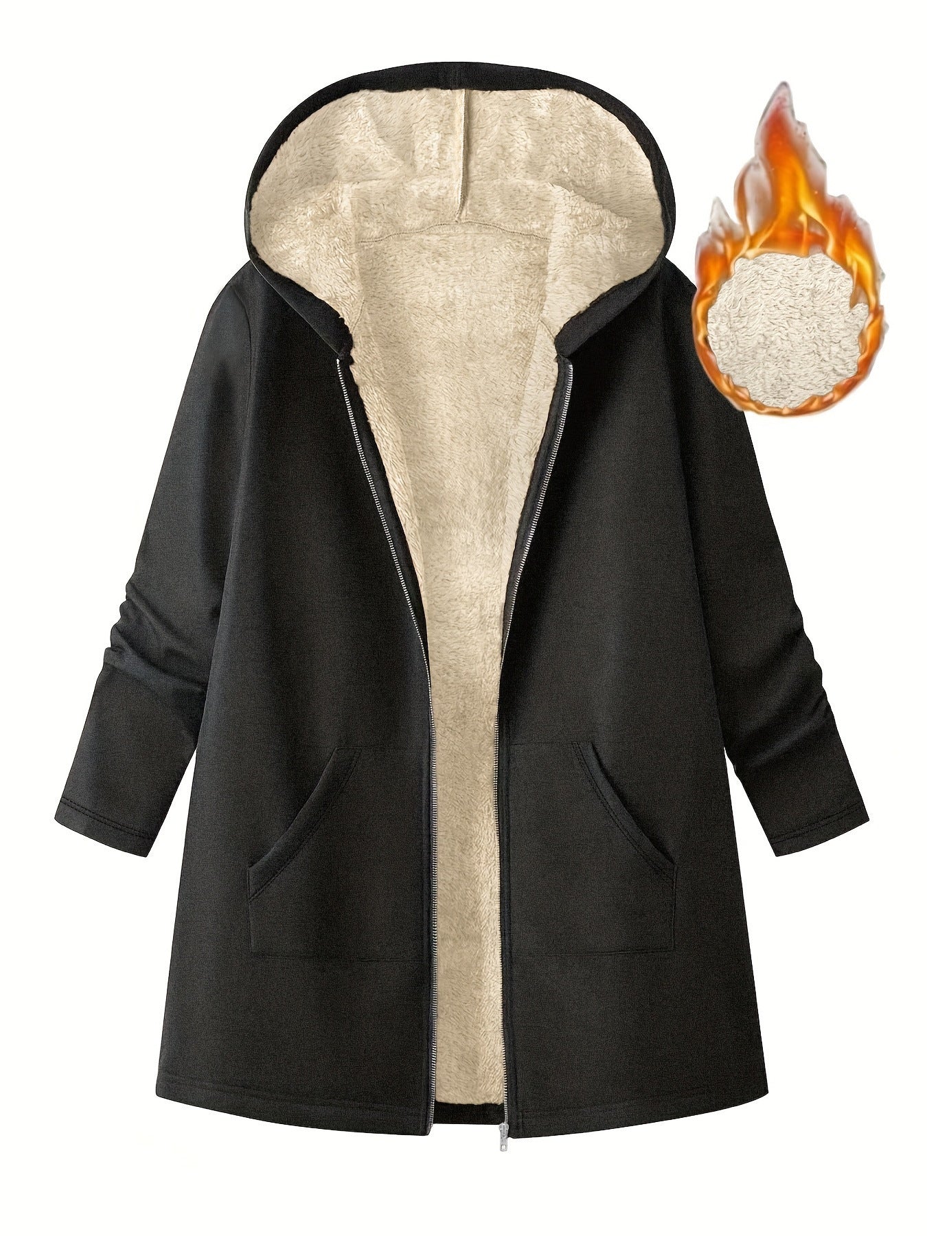 Mid-length Hooded Solid Color With Fur Coats