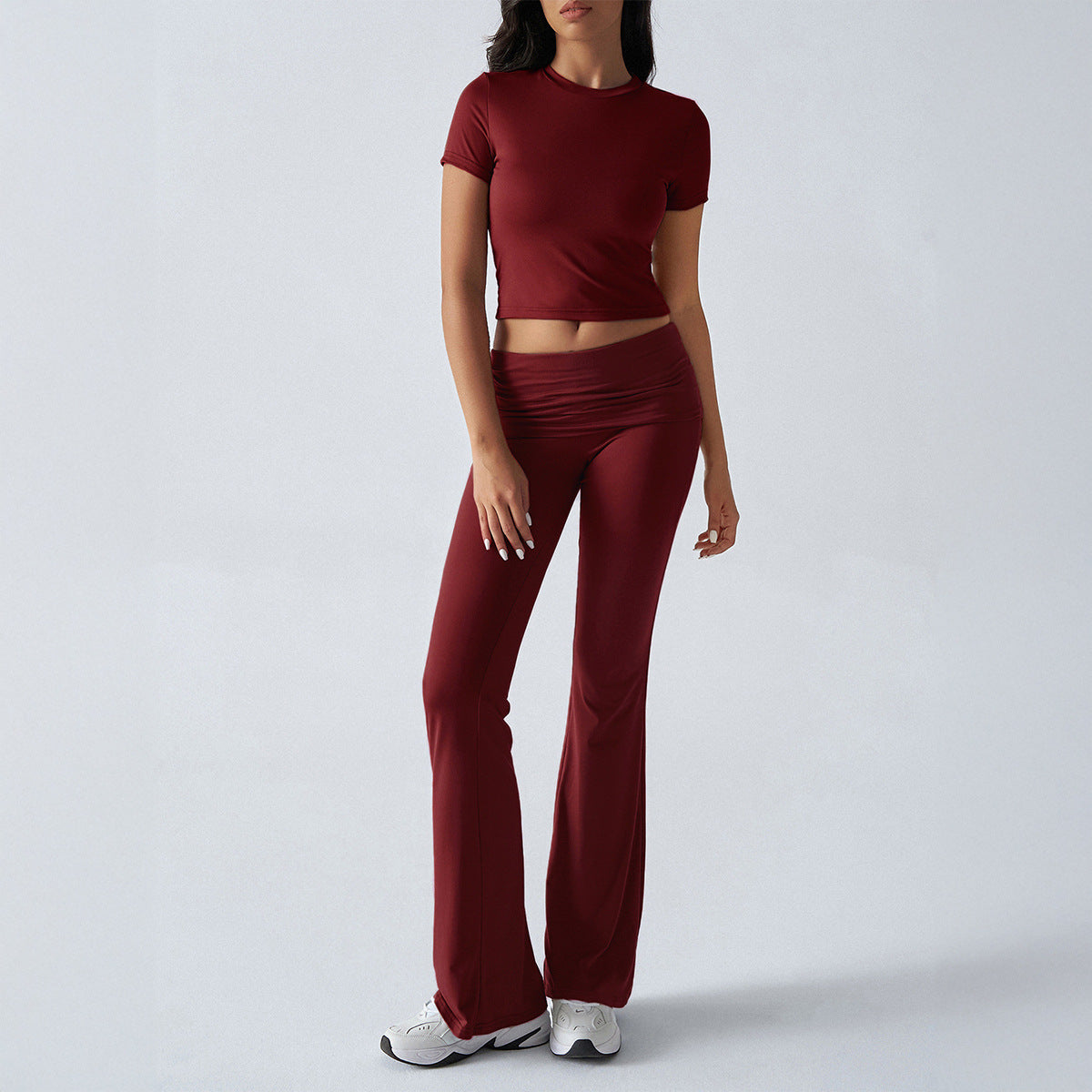 Women's Solid Color Short-sleeved High Waist Trousers Fashion Casual Suit
