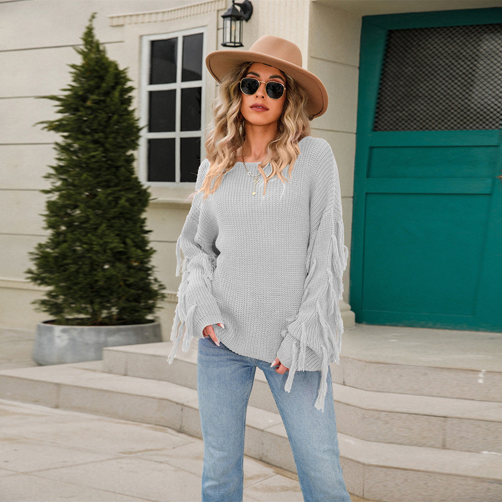 Women's Pretty Spring Pullover Tassel Loose Sweaters