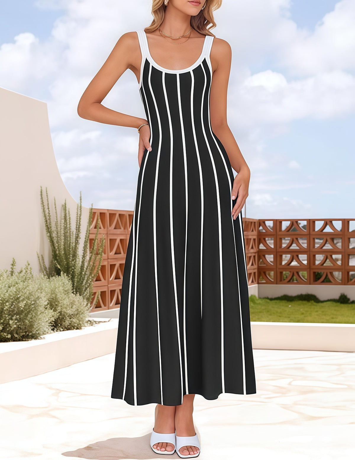 Striped Mid-length Casual A- Line Swing Knitted Dress