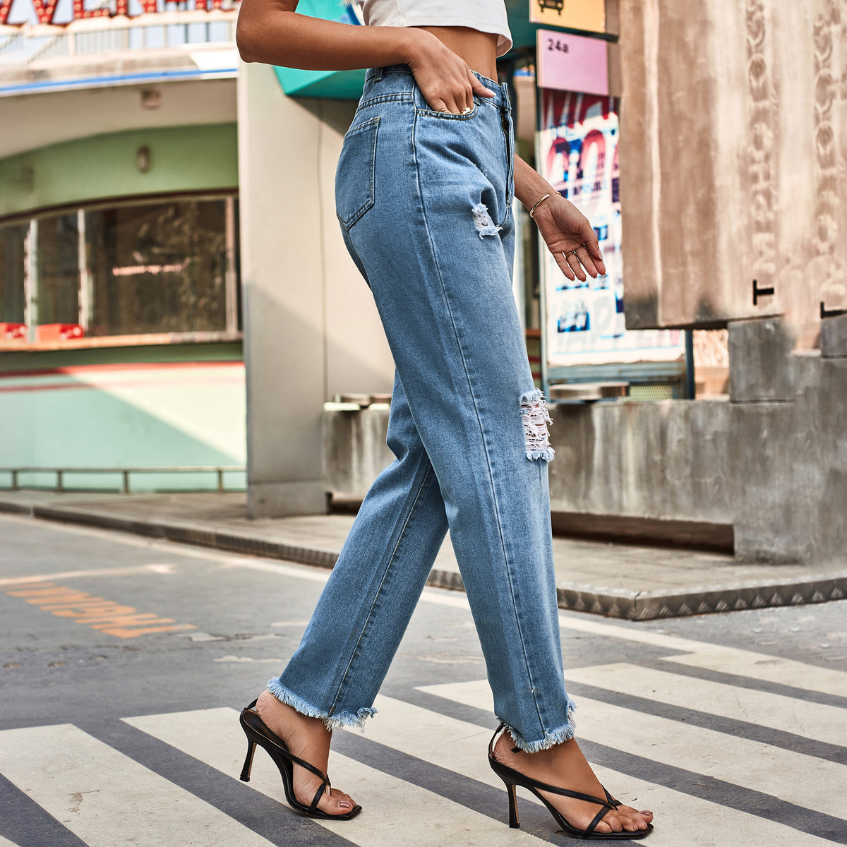 Women's Summer Denim Temperament Ripped Trousers Clothes Women's Jeans