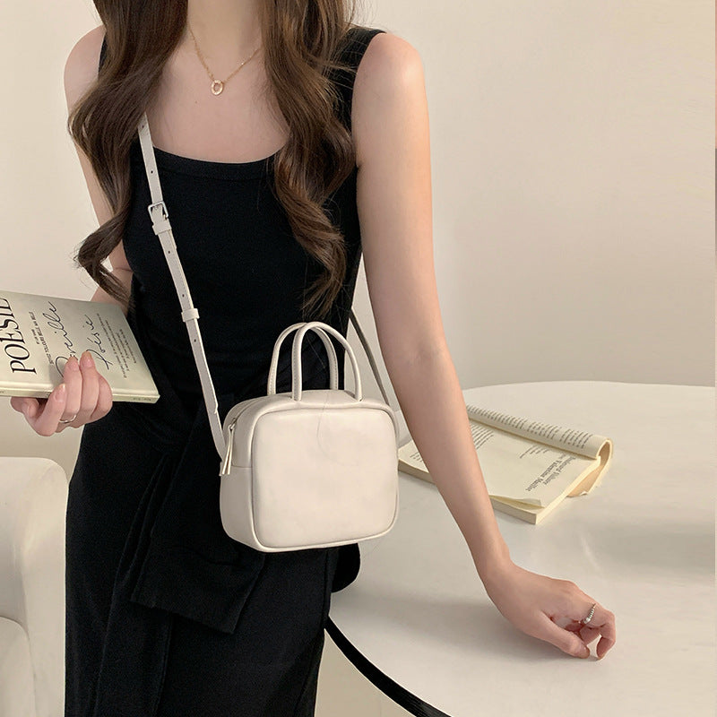 Niche Vegetable Tanning Leather Boston Minimalist Portable Handbags