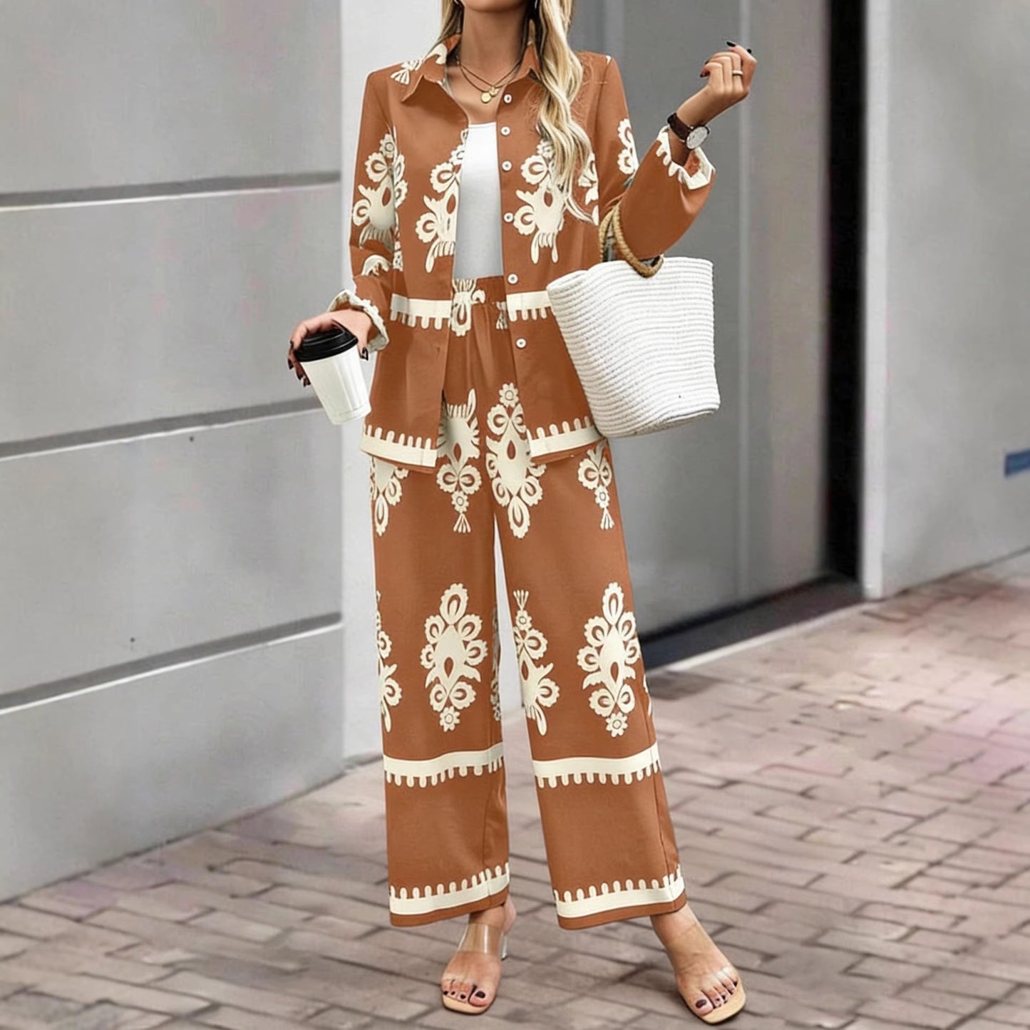 Women's Wear Style Printed Loose Trousers Two Fashion Casual Suit