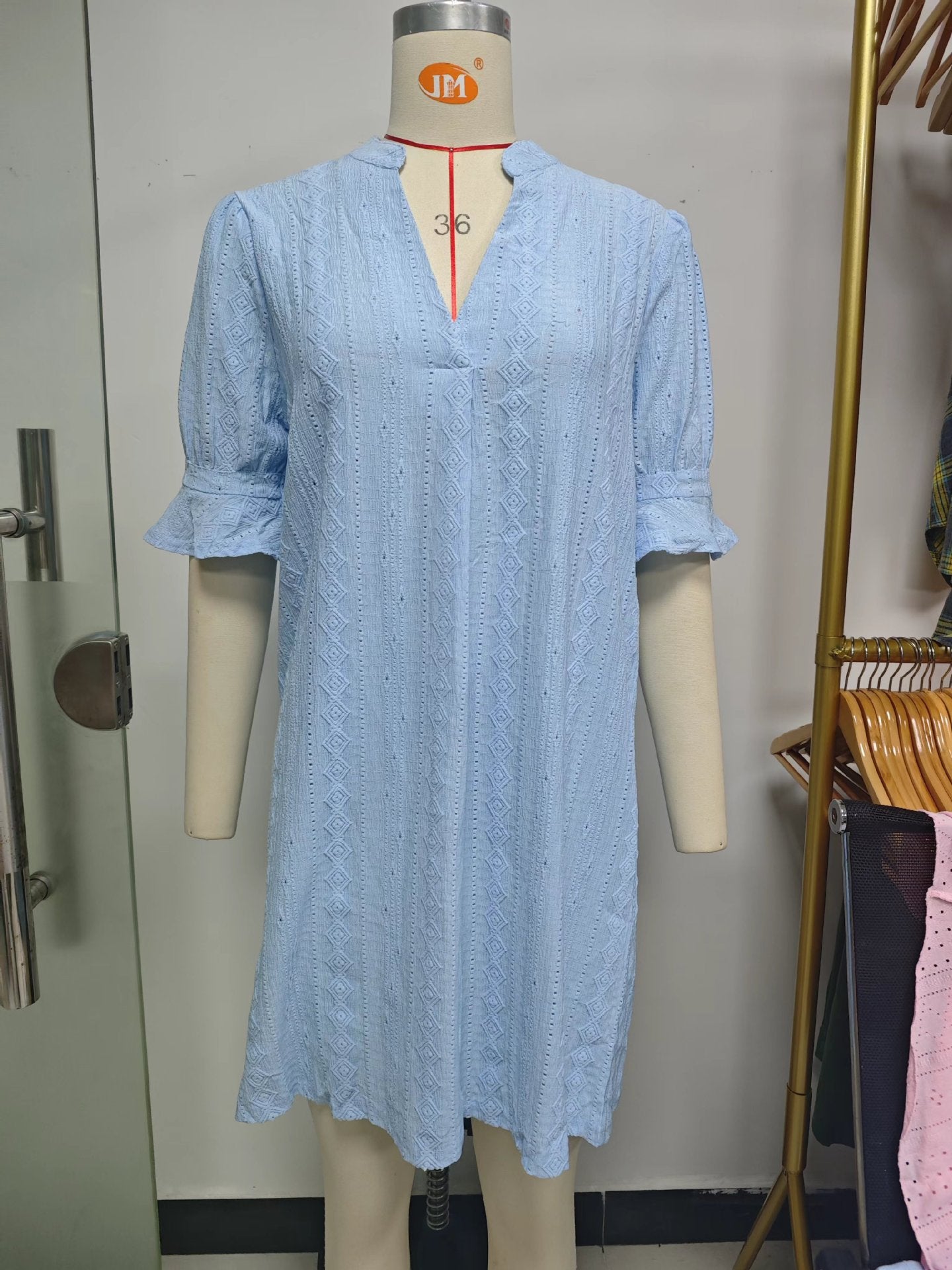 Women's Solid Color Jacquard Half Sleeve Loose Dress