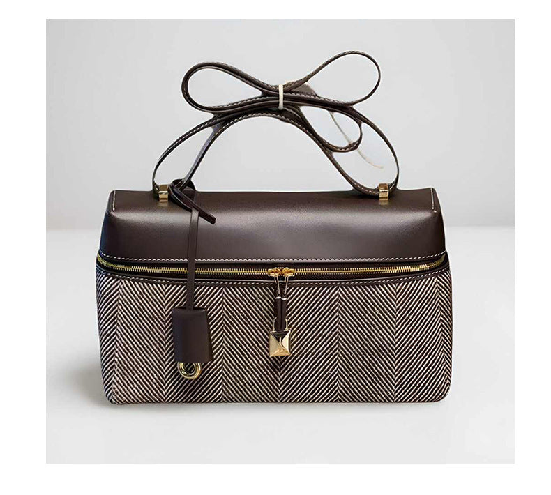 Women's Canvas Denim Leather Patchwork Lunch Box Small Square Bags