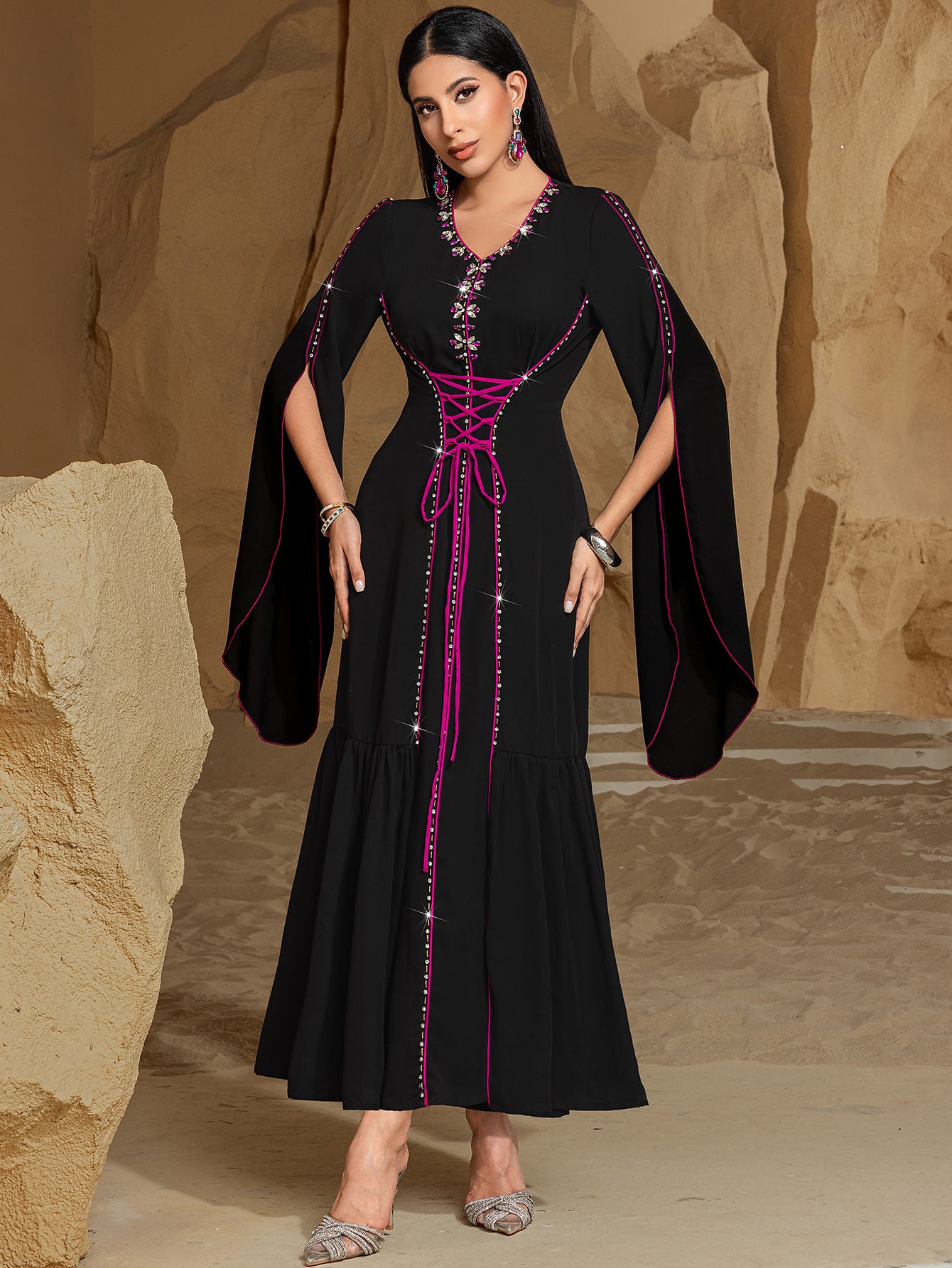 Women's Fashion Robe Seam Diamond Dress Dresses