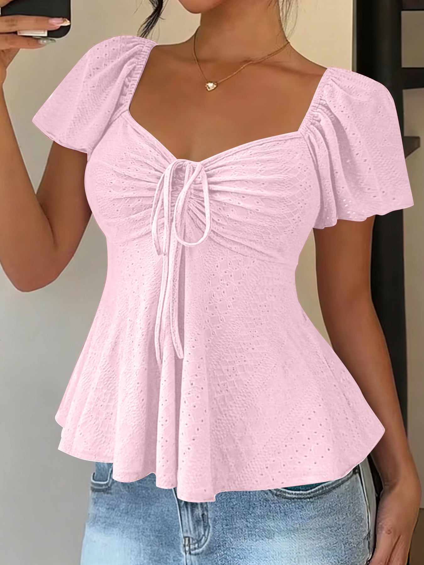 Women's Collar Beam Tie Sexy Sleeve Solid Shorts