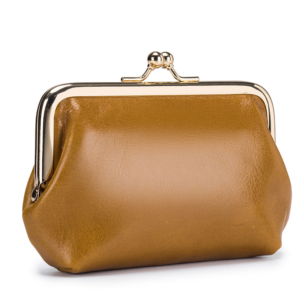 Women's Retro Expanding Leather Mini Clip Oil Card Holder