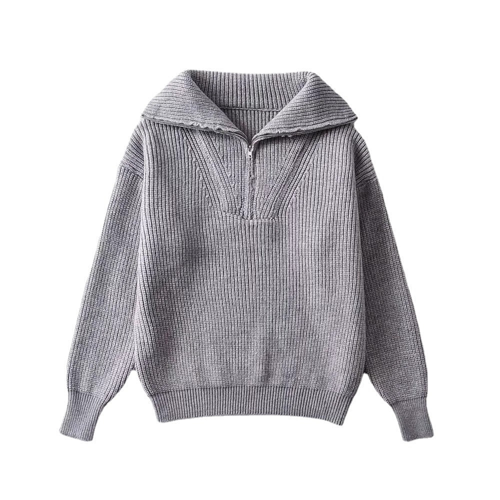 Women's Spring Fashion Polo Collar Zipper Thickening Sweaters